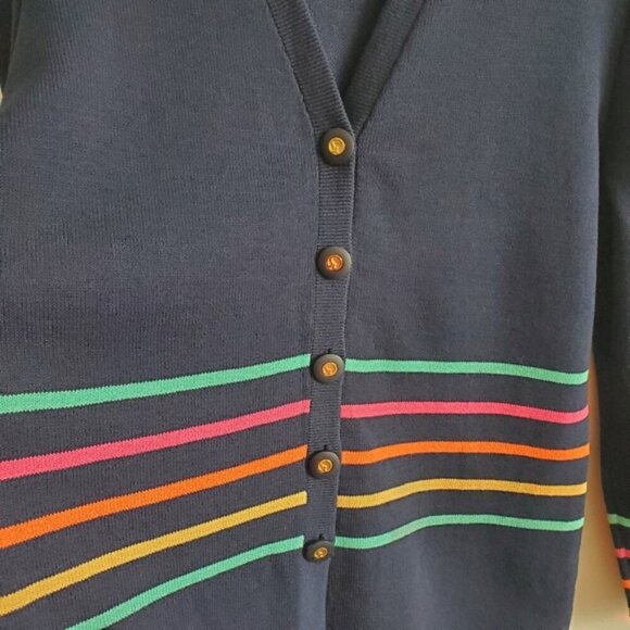 St. John Collection Wool-Blend Navy Striped Sweater Cardigan Size 14 - Picture 5 of 12